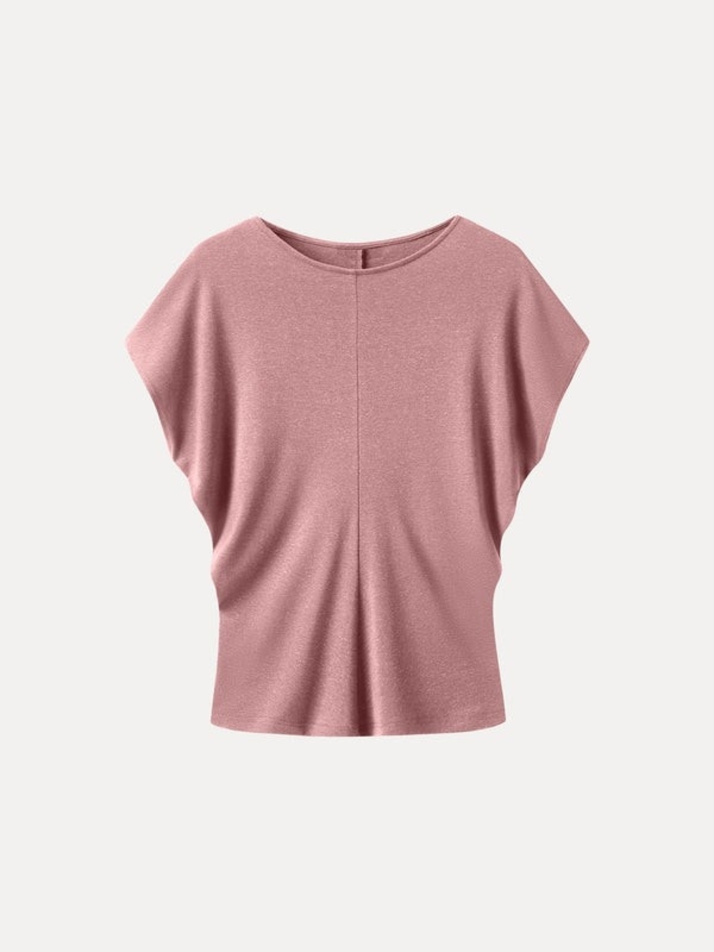 OGL Linen-Blend Round Neck Relaxed Summer Top In Pink Pearl
